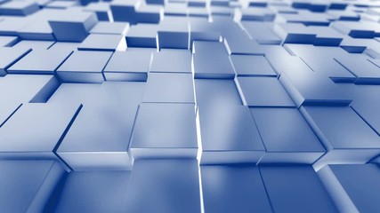 Poster - Abstract blue square geometric surface animation. light bright clean minimal squares. Random waving motion background architectural canvas. Seamless 4K FullHD