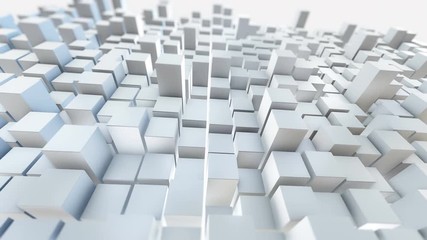 Poster - Beautiful Abstract Cubes 3d Animation. White Wall Moving. Seamless Background in 4k 3840x2160 Ultra HD.