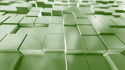 Poster - Abstract green square geometric surface animation. light bright clean minimal squares. Random waving motion background architectural canvas. Seamless 4K FullHD