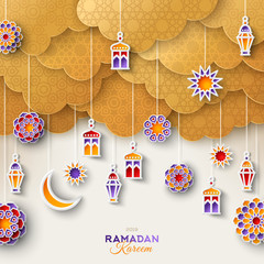 Wall Mural - Ramadan gold clouds and lanterns