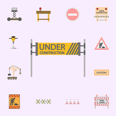 Poster - road closed street barrier on road colored icon. Building materials icons universal set for web and mobile
