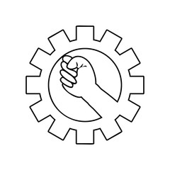 Poster - Hand of worker and mechanism icon. Element of Communism Capitalism for mobile concept and web apps icon. Outline, thin line icon for website design and development, app development