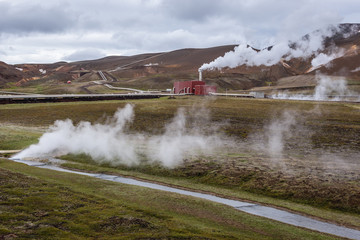 Canvas Print - Geothermic power station near Krafla Volcano and Myvatn lake in Iceland