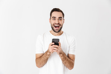 Sticker - handsome cheerful man wearing blank t-shirt