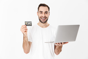 Sticker - Handsome cheerful man wearing blank t-shirt