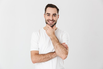 Wall Mural - Handsome cheerful man wearing blank t-shirt