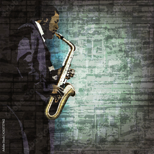 Dekoracja na wymiar  abstrakcyjna-ilustracja-muzyczna-z-saksofonista