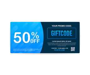 template red and blue gift card. 500 dollars voucher. promo code. vector gift voucher with coupon co