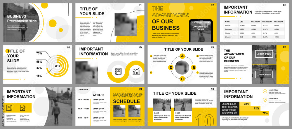 Business presentation slides templates from infographic elements. Can be used for presentation template, flyer and leaflet, brochure, corporate report, marketing, advertising, annual report, banner. - obrazy, fototapety, plakaty 