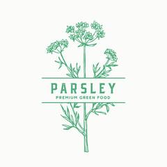 Wall Mural - parsley stem vector sign, symbol or label template. hand drawn green parsley branch with premium vin