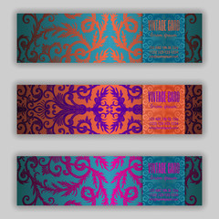 French baroque style elegant ornate banner set. Luxurious fashionable ornamental flyer design. Vintage fancy ornament decoration. Pathetic retro embellishment. EPS 10 vector silky background