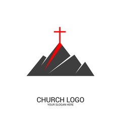 Church logo and christian symbols. Cross of the Savior Jesus Christ and geometric abstract symbols.