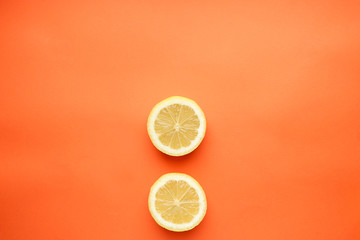 Canvas Print - Lemon in cut. Top view, empty space