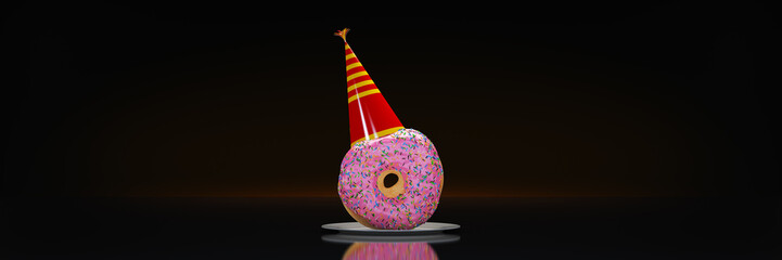 Wall Mural -  Donut with party hat. 3d rendering