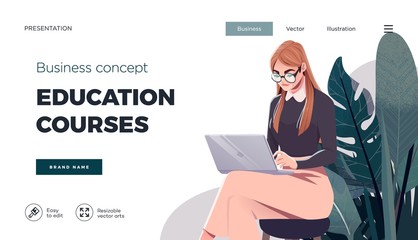 Canvas Print - landing page template for online courses, distance education, internet studying, training. education