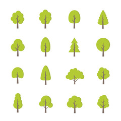 Wall Mural - Green trees set. Flat style. Flat forest tree icon - stock vector.