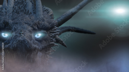 Fotografia  the dragon with blue eyes 3D render