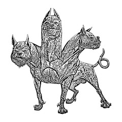 Wall Mural - Multi headed dog Cerberus illustration. Hound of Hades. Greek mythology.