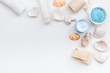 © 9dreamstudio - Dead Sea cosmetics with natural ingredients on white table background top view space for text