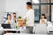 © Syda Productions - business, new job and quit concept - happy smiling office workers applauding for indian male colleague with box of personal stuff