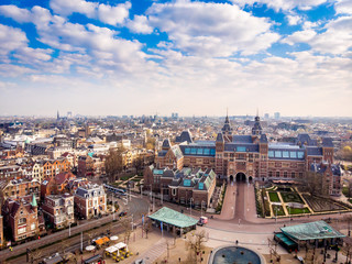 Aerial view of Rijksmuseum in Amsterdam in the morning, Netherlands