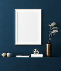 Mock up poster frame in home interior background, modern style, 3d render