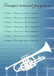© shalom3 - Trumpet concerts program template with white trumpet silhouette, sample text on blue abstract background, vector template
