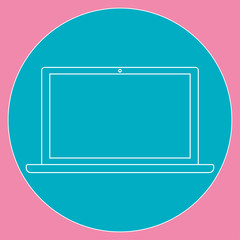 Fototapete - White outline notebook laptop computer in blue circle on pink background vector eps10. Notebook laptop outline.