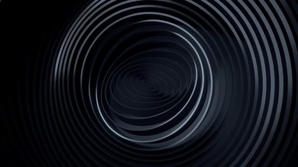 Poster - Abstract background with black rotating rings. Geometric concept with moving tubes. Motion design pattern. 3d loop animation. Seamless technology composition. Radial ripples. 4K UHD