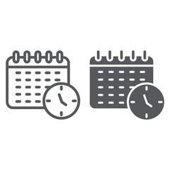 Poster - Schedule line and glyph icon, organizer and time, calendar sign, vector graphics, a linear pattern on a white background.