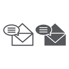 Aufkleber - Correspondence line and glyph icon, email and mail, envelope sign, vector graphics, a linear pattern on a white background.
