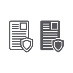 Poster - Security document line and glyph icon, privacy and paper, list with shield sign, vector graphics, a linear pattern on a white background.
