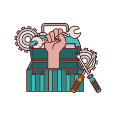 Sticker - hand with construction tool box icon