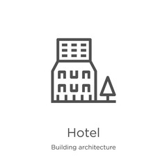 Wall Mural - hotel icon vector from building architecture collection. Thin line hotel outline icon vector illustration. Outline, thin line hotel icon for website design and mobile, app development.