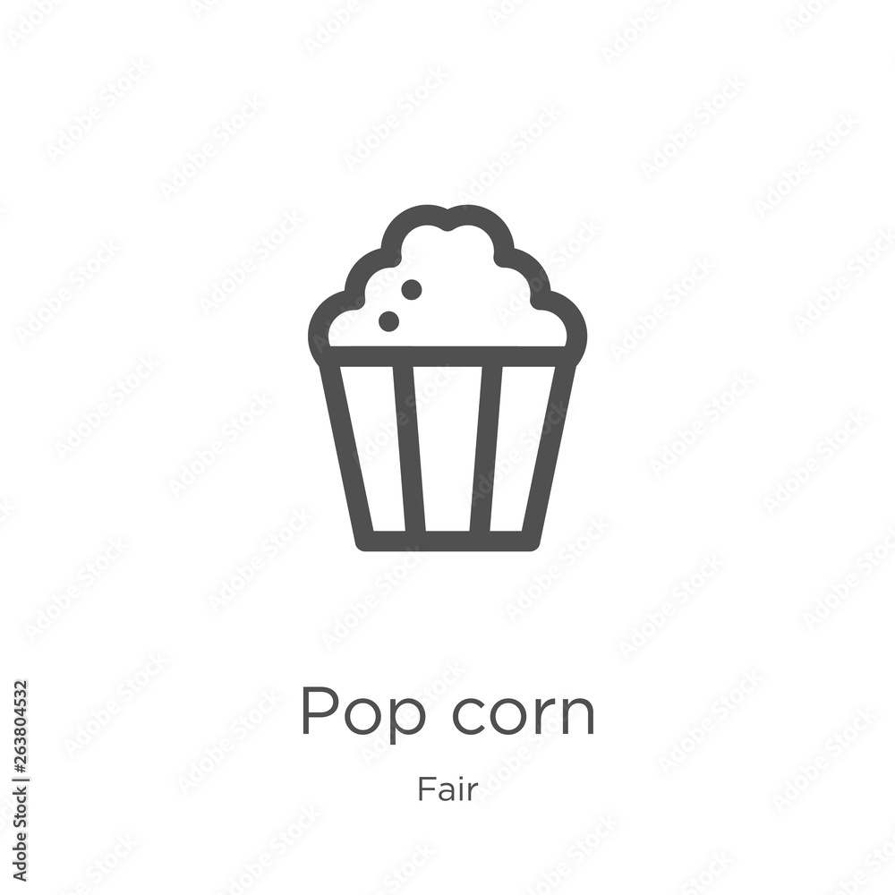 pop corn icon vector from fair collection. Thin line pop corn outline icon vector illustration. Outline, thin line pop corn icon for website design and mobile, app development.