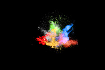 abstract colored dust explosion on a black background.abstract powder splatted background,