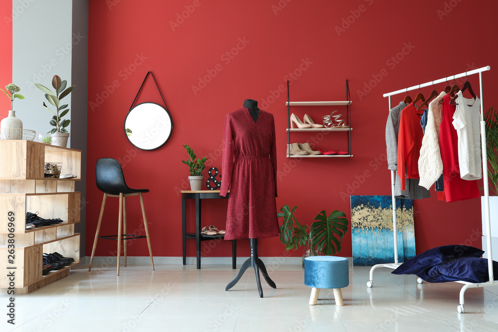 Stylish interior of female dressing room