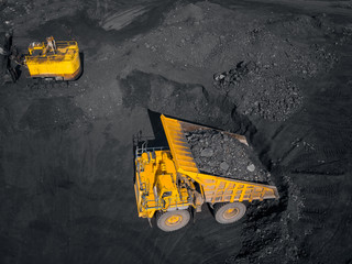 Open pit mine, extractive industry for coal, top view aerial drone