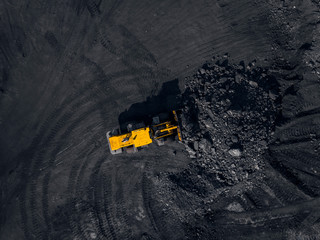 Open pit mine, extractive industry for coal, top view aerial drone