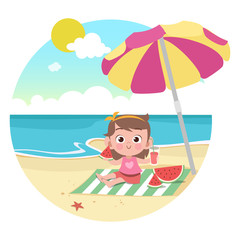 Wall Mural - kid girl playing on the beach vector illustration