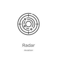 Wall Mural - radar icon vector from aviation collection. Thin line radar outline icon vector illustration. Outline, thin line radar icon for website design and mobile, app development.