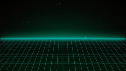 Aufkleber - Retro Sci-Fi Background Futuristic Grid landscape of the 80`s. Digital Cyber Surface. Suitable for design in the style of the 1980`s