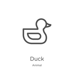 duck icon vector from animal collection. Thin line duck outline icon vector illustration. Outline, thin line duck icon for website design and mobile, app development.