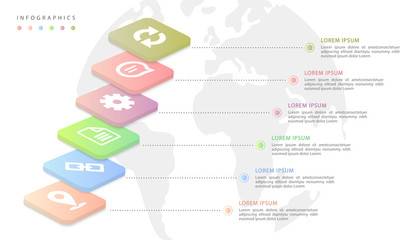 Wall Mural - vector isometric infographic design ui template colorful gradient labels and icons with earth map ba