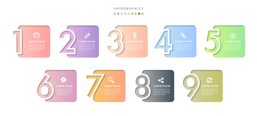 vector infographic design ui template colorful gradient 9 relief number labels and icons