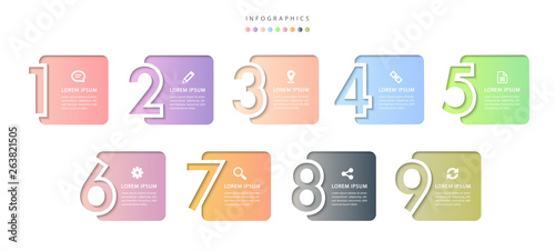 Fotografía Vector infographic design UI template colorful gradient 9 relief number labels a