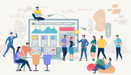 Little People Moving at Huge Monitor with Graphs
