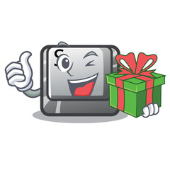 Sticker - With gift button S on a computer cartoon