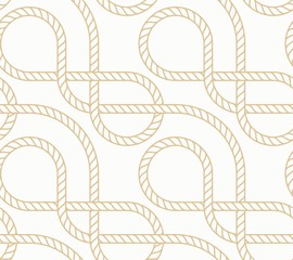 Wall Mural - Vector seamless background with marine rope. Nautic pattern white and gold