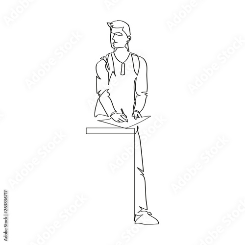 Rysujacy Mezczyzna Rysunek Jedna Linia Wektor Buy This Stock